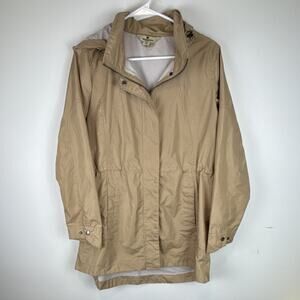 Woolrich Womens Tan Hooded Rain Jacket Sz Small Lightweight Anorak Utility Coat
